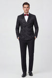 Black Jacquard 2 Piece Shawl Lapel Double Breasted Men's Wedding Suits