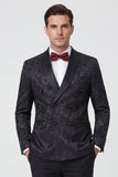 Black Jacquard 2 Piece Shawl Lapel Double Breasted Men's Wedding Suits