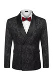 Black Jacquard 2 Piece Shawl Lapel Double Breasted Men's Wedding Suits