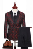 Black Jacquard 2 Piece Shawl Lapel Double Breasted Men's Wedding Suits