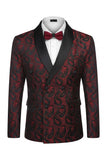 Black Jacquard 2 Piece Shawl Lapel Double Breasted Men's Wedding Suits