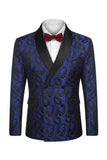 Black Jacquard 2 Piece Shawl Lapel Double Breasted Men's Wedding Suits