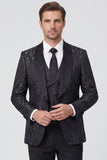Black Shawl Lapel One Button 3 Piece Jacquard Men's Suits