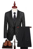 Black Shawl Lapel One Button 3 Piece Jacquard Men's Suits