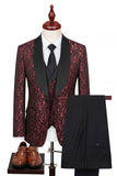 Black Shawl Lapel One Button 3 Piece Jacquard Men's Suits
