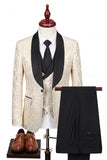 Black Shawl Lapel One Button 3 Piece Jacquard Men's Suits