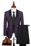 Black Shawl Lapel One Button 3 Piece Jacquard Men's Suits