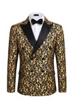 Black 2 Piece Double Breasted Peak Lapel Jacquard Men's Wedding Suits