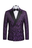 Black 2 Piece Double Breasted Peak Lapel Jacquard Men's Wedding Suits
