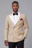 Champagne Peak Lapel 2 Piece Double Breasted Men's Prom Suits