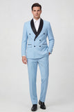 Light Blue Shawl Lapel 2 Piece Double Breasted Men's Prom Suits