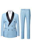 Light Blue Shawl Lapel 2 Piece Double Breasted Men's Prom Suits