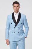 Light Blue Shawl Lapel 2 Piece Double Breasted Men's Prom Suits