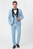 Light Blue 3 Piece Shawl Lapel Men's Suits