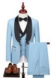 Light Blue 3 Piece Shawl Lapel Men's Suits