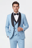 Light Blue 3 Piece Shawl Lapel Men's Suits
