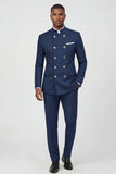 Navy 2 Piece Double Breasted Slim Fit Men Suits
