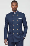 Navy 2 Piece Double Breasted Slim Fit Men Suits