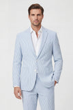 Notch Lapel Light Blue Stripe Single Breasted Men's Jacket