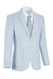 Notch Lapel Light Blue Stripe Single Breasted Men's Jacket