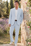 Notch Lapel Light Blue Stripe Single Breasted Men's Jacket