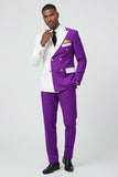 Purple Double Breasted 2 Piece Peak Lapel Men's Prom Suits