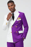 Purple Double Breasted 2 Piece Peak Lapel Men's Prom Suits