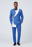 Blue 2 Piece Double Breasted Slim Fit Men's Prom Suits