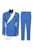 Blue 2 Piece Double Breasted Slim Fit Men's Prom Suits