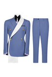 Blue 2 Piece Double Breasted Slim Fit Men's Prom Suits