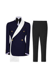 Blue 2 Piece Double Breasted Slim Fit Men's Prom Suits