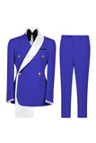 Blue 2 Piece Double Breasted Slim Fit Men's Prom Suits