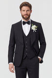 Black Shawl Lapel 3 Piece Slim Fit Men's Wedding Suits