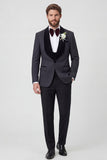 2 Piece Black Shawl Lapel Beaded One Button Men's Wedding Suits