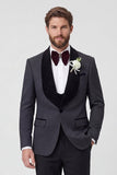 2 Piece Black Shawl Lapel Beaded One Button Men's Wedding Suits