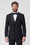 Black 2 Piece Peak Lapel Double Breasted Men's Prom Suits with Beading