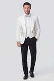 White 3 Piece Shawl Lapel One Button Men's Wedding Suits with Pearls