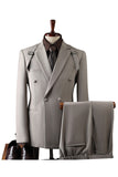 Grey 2 Piece Notched Lapel Double Breasted Men's Prom Suits