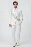 White 2 Piece Peak Lapel Men's Wedding Suits with Beading