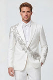 White 2 Piece Peak Lapel Men's Wedding Suits with Beading