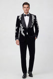 Black Shawl Lapel One Button Men's Suit Jacket with Appliques