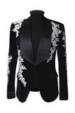 Black Shawl Lapel One Button Men's Suit Jacket with Appliques
