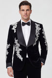 Black Shawl Lapel One Button Men's Suit Jacket with Appliques