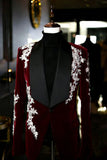 Black Shawl Lapel One Button Men's Suit Jacket with Appliques