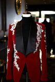 Black Shawl Lapel One Button Men's Suit Jacket with Appliques