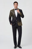 Sparkly Shawl Lapel 2 Piece Black One Button Men's Prom Suits with Beading