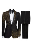Sparkly Shawl Lapel 2 Piece Black One Button Men's Prom Suits with Beading