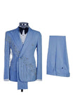 Light Blue Peak Lapel 2 Piece Double Breasted Men's Prom Suits with Beading