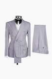 Light Blue Peak Lapel 2 Piece Double Breasted Men's Prom Suits with Beading