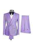 Light Blue Peak Lapel 2 Piece Double Breasted Men's Prom Suits with Beading